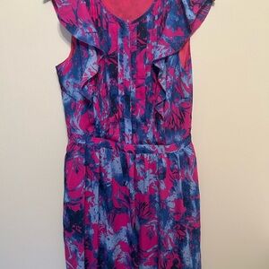 Banana Republic Women’s/Juniors Flutter Ruffle Sleeveless Floral Pink/Blue Dress